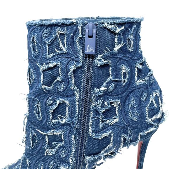 LOGO Christian Louboutin Heels So Kate Boots Ankle Booties Blue Denim NWT 40 - Picture 7 of 10